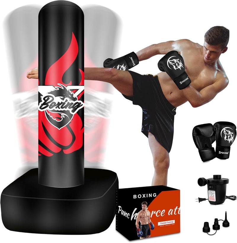 SPOXING Freestanding Punching Bag for Adult Teens, 70" Heavy Punching Bag with Boxing Gloves and Electric Air Pump for Beginners Kickboxing Training MMA Muay Thai Fitness Office Home Gym - Image 1